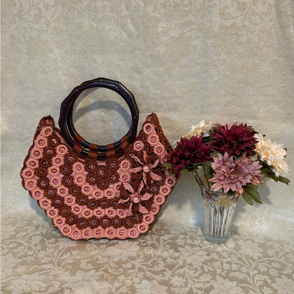Elegant Boho Brown and Pink Handbag
